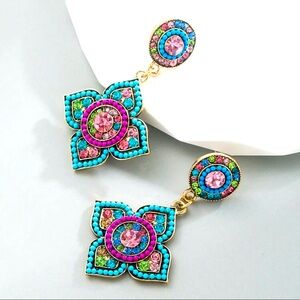 Turquoise, rhinestone earrings